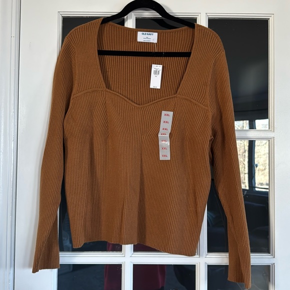 Old Navy Tops - NWT‼️Old Navy long sleeve ribbed brown sweetheart neckline XXL